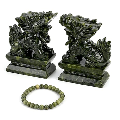 Black Friday Collectors Edition -  2 Pcs Set Serpentine Jade Carved Pixiu Sculpture 5045.00 Ct.