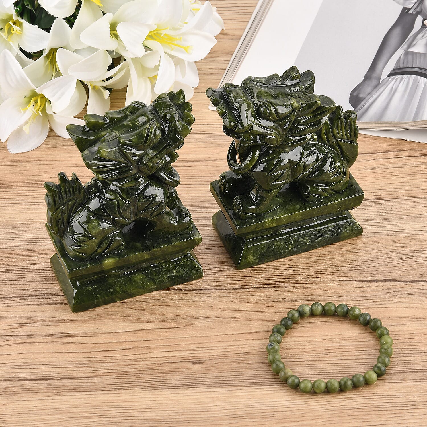 Black Friday Collectors Edition -  2 Pcs Set Serpentine Jade Carved Pixiu Sculpture 5045.00 Ct.