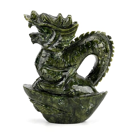 Set of 2 Collectors Edition - Serpentine (Chinese Jade) Carved Dragon Figurine with Bracelet (Size 7.5 Strechable) 7295.00 Ct.