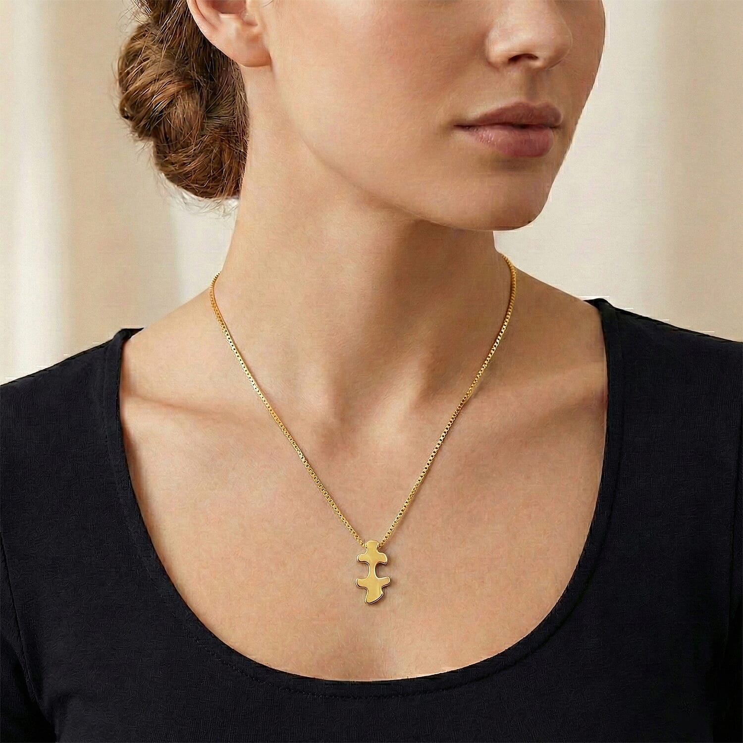 Lucy Q Jigsaw Collection - Puzzle Piece Pendant with Chain (Size 18) in 18K Vermeil Yellow Gold Plated Sterling Silver