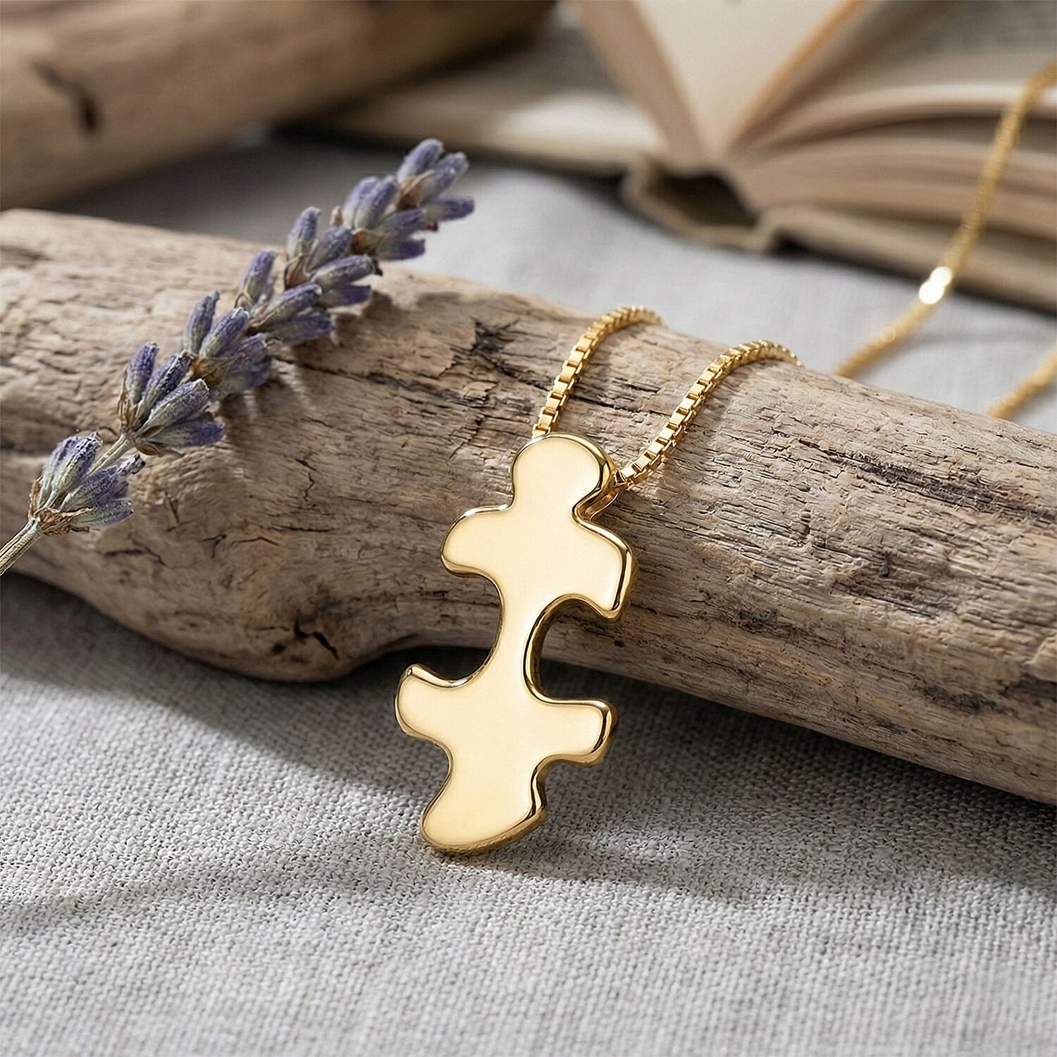 Lucy Q Jigsaw Collection - Puzzle Piece Pendant with Chain (Size 18) in 18K Vermeil Yellow Gold Plated Sterling Silver