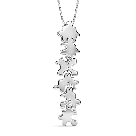 Lucy Q Jigsaw Collection - Puzzle Pieces Pendant with Chain (Size 18) in Rhodium Overlay Sterling Silver