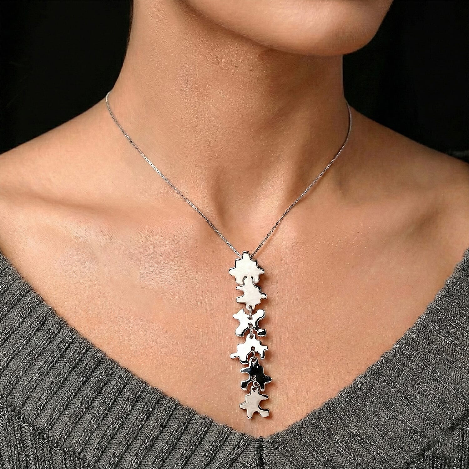 Lucy Q Jigsaw Collection - Puzzle Pieces Pendant with Chain (Size 18) in Rhodium Overlay Sterling Silver