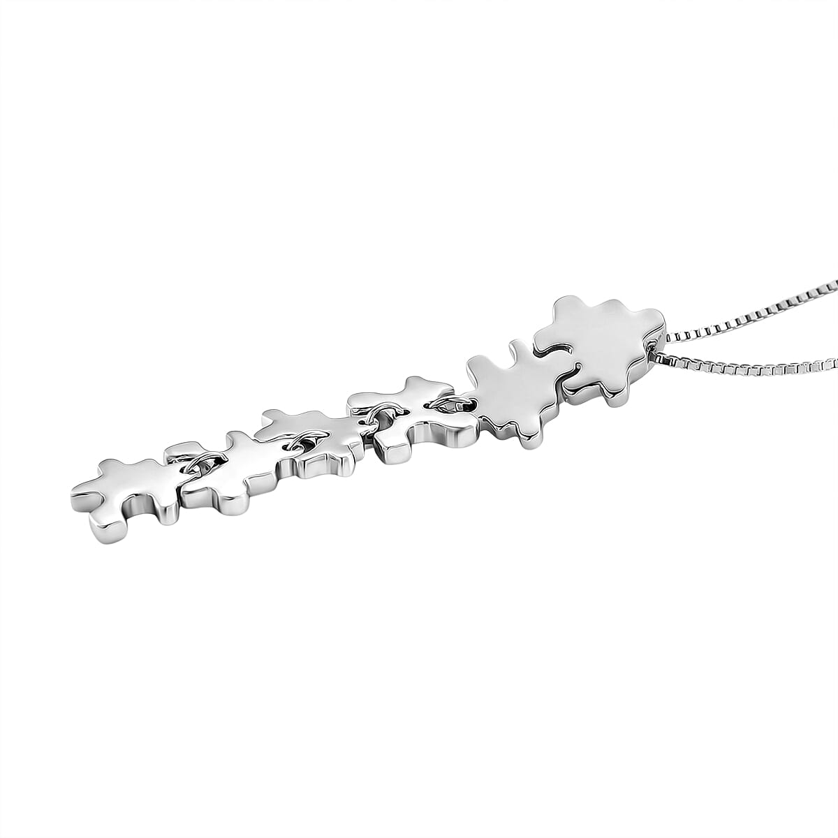 Lucy Q Jigsaw Collection - Puzzle Pieces Pendant with Chain (Size 18) in Rhodium Overlay Sterling Silver