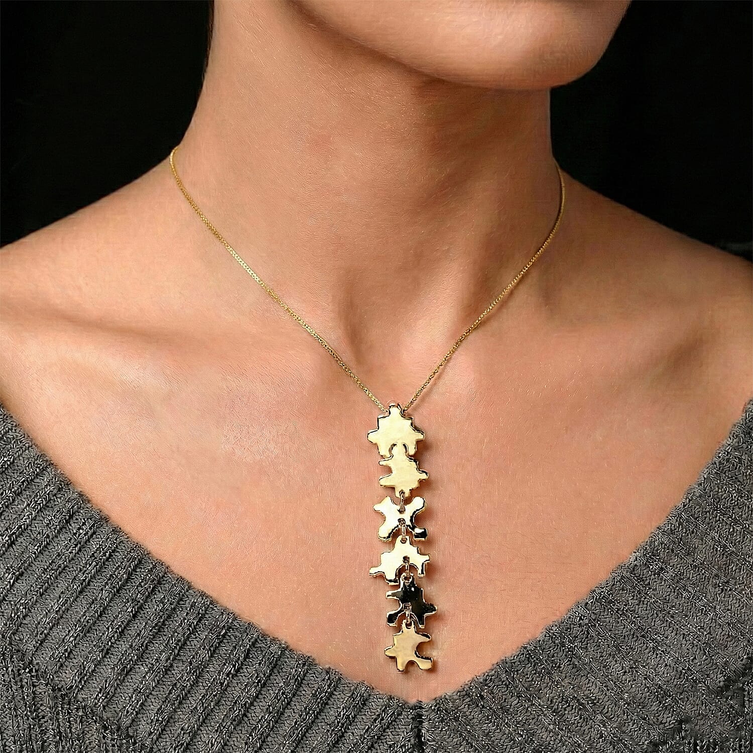 Lucy Q Jigsaw Collection - Puzzle Pieces Pendant with Chain (Size 18) in 18K Vermeil Yellow Gold Plated Sterling Silver