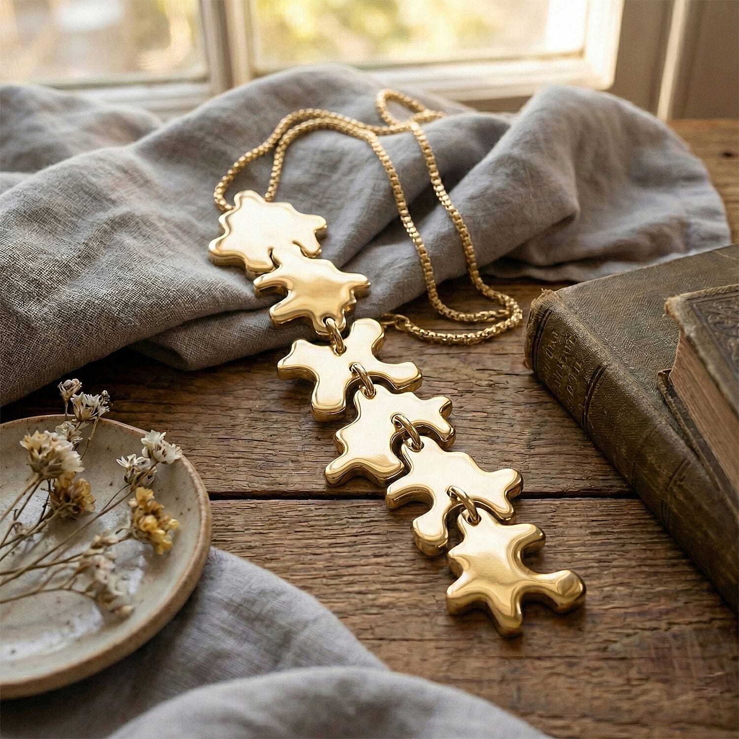 Lucy Q Jigsaw Collection - Puzzle Pieces Pendant with Chain (Size 18) in 18K Vermeil Yellow Gold Plated Sterling Silver