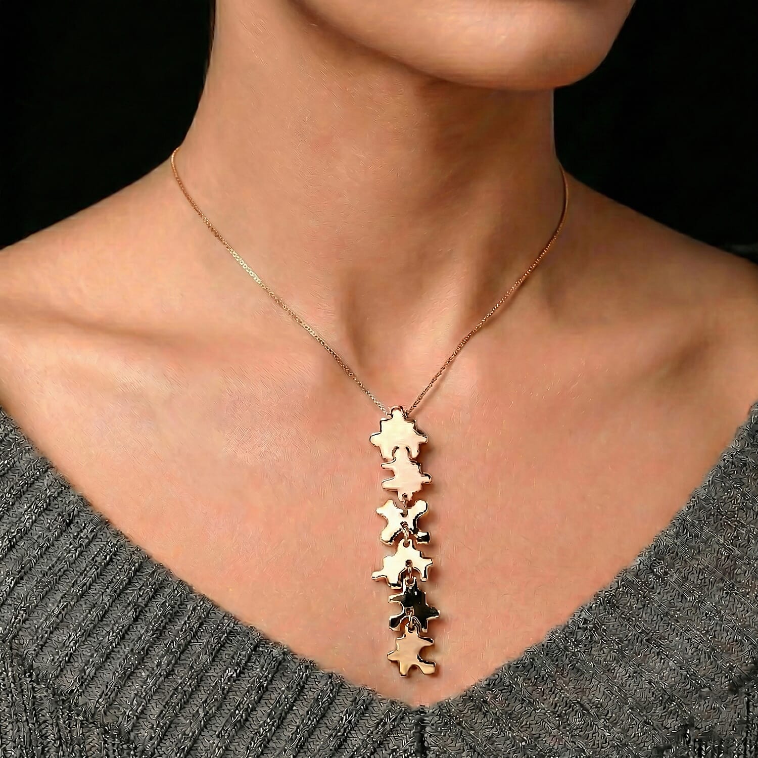 Lucy Q Jigsaw Collection - Puzzle Pieces Pendant with Chain (Size 18) in 18K Vermeil Rose Gold Plated Sterling Silver