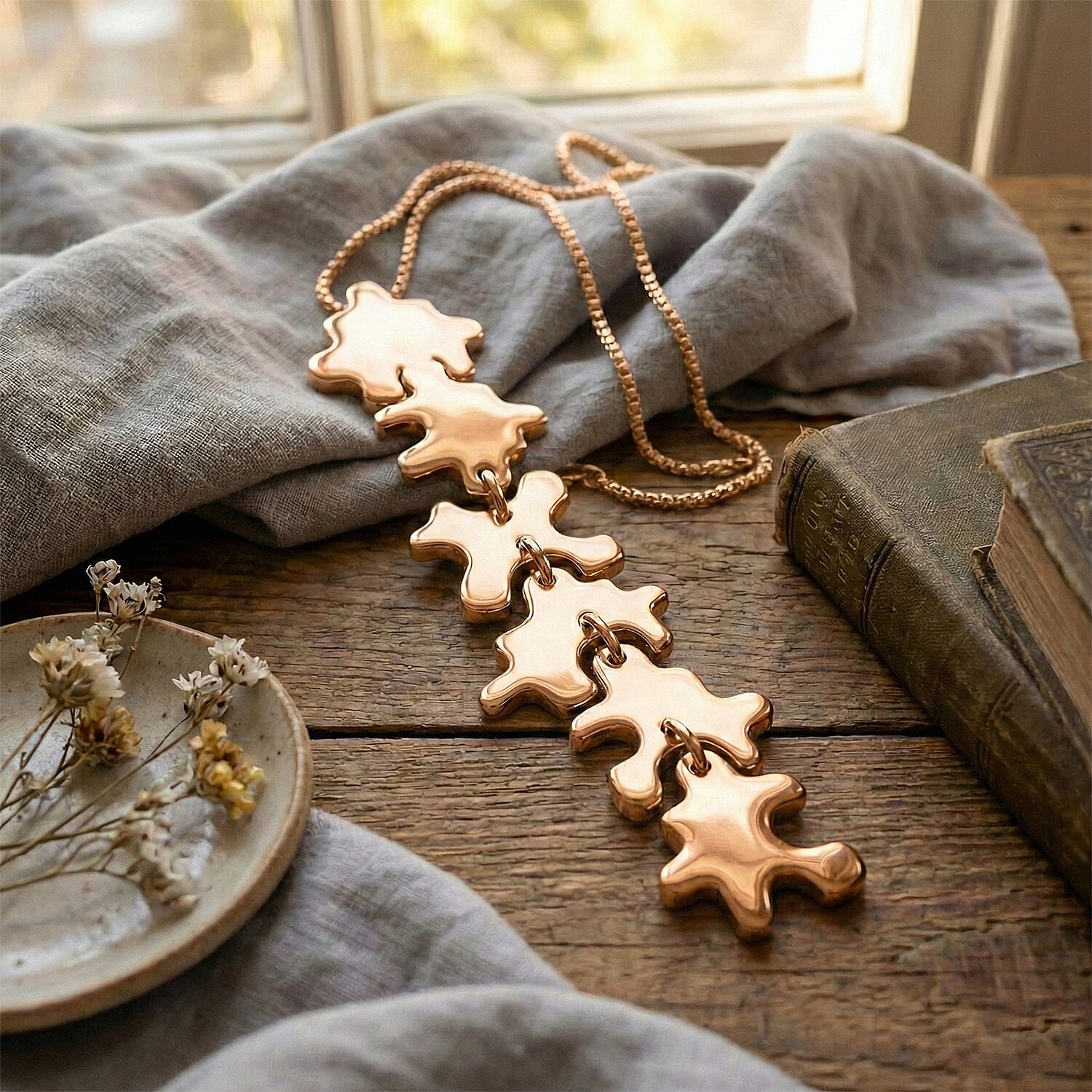 Lucy Q Jigsaw Collection - Puzzle Pieces Pendant with Chain (Size 18) in 18K Vermeil Rose Gold Plated Sterling Silver