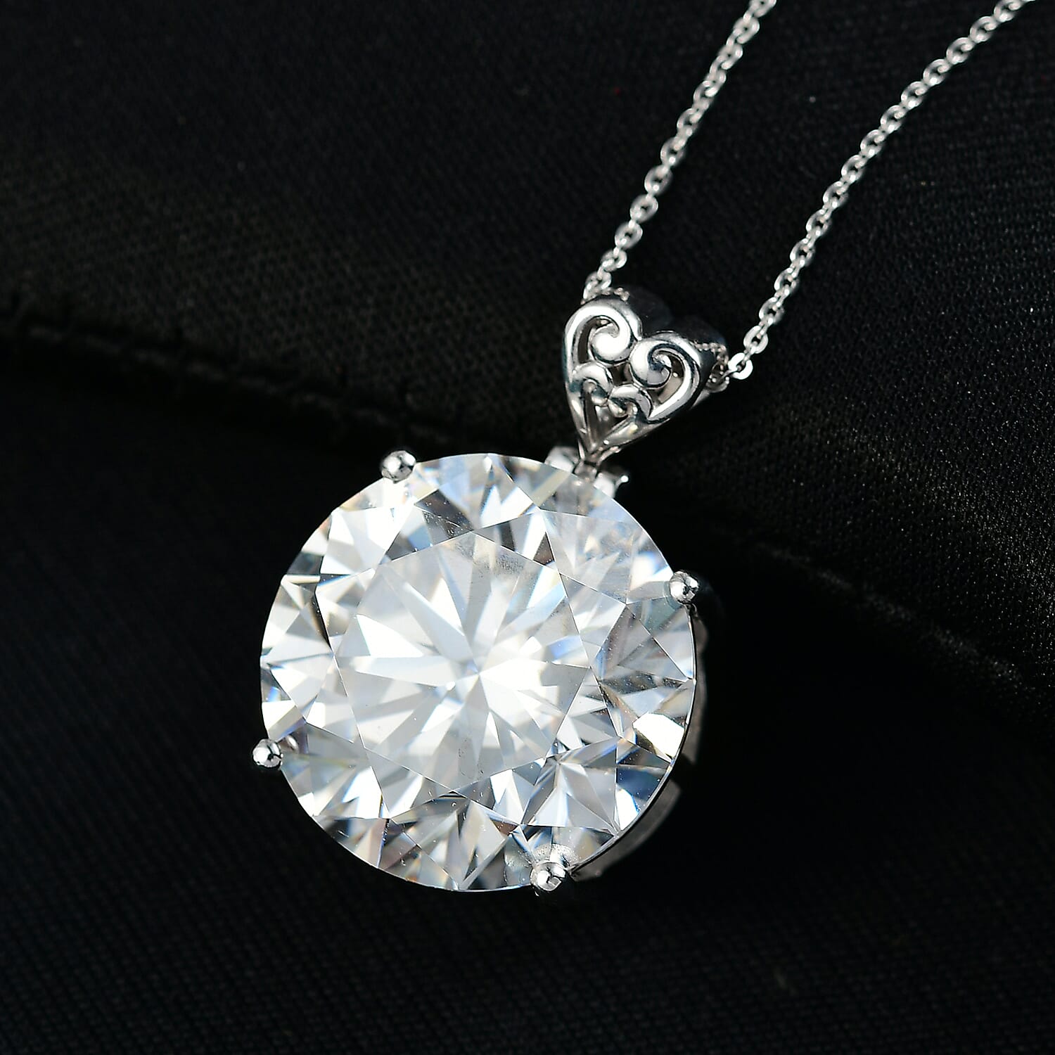 Moissanite Pendant with Chain (Size 20) in Rhodium Overlay Sterling Silver 30 Ct, Silver Wt. 6.44 Gms.