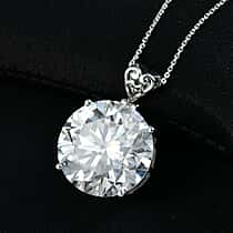 Moissanite Pendant with Chain (Size 20) in Rhodium Overlay Sterling Silver 30 Ct, Silver Wt. 6.44 Gms.