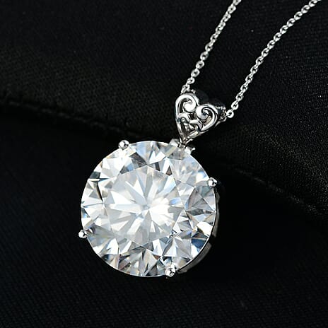 Moissanite Pendant with Chain (Size 20) in Rhodium Overlay Sterling Silver 30 Ct, Silver Wt. 6.44 Gms.