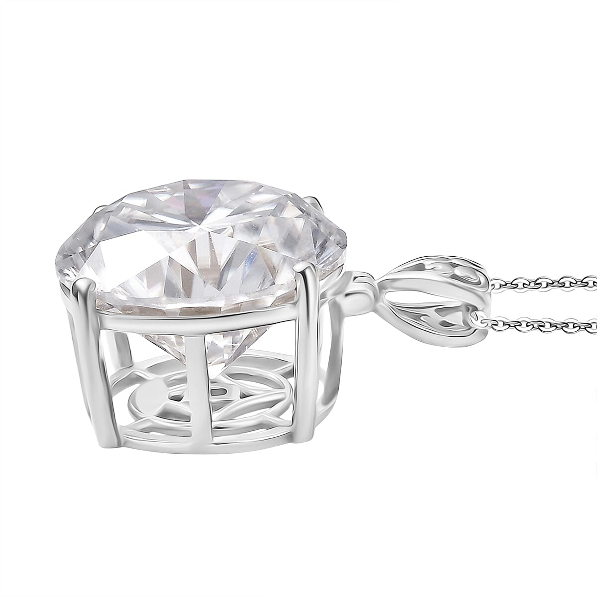 Moissanite Pendant with Chain (Size 20) in Rhodium Overlay Sterling Silver 30 Ct, Silver Wt. 6.44 Gms.
