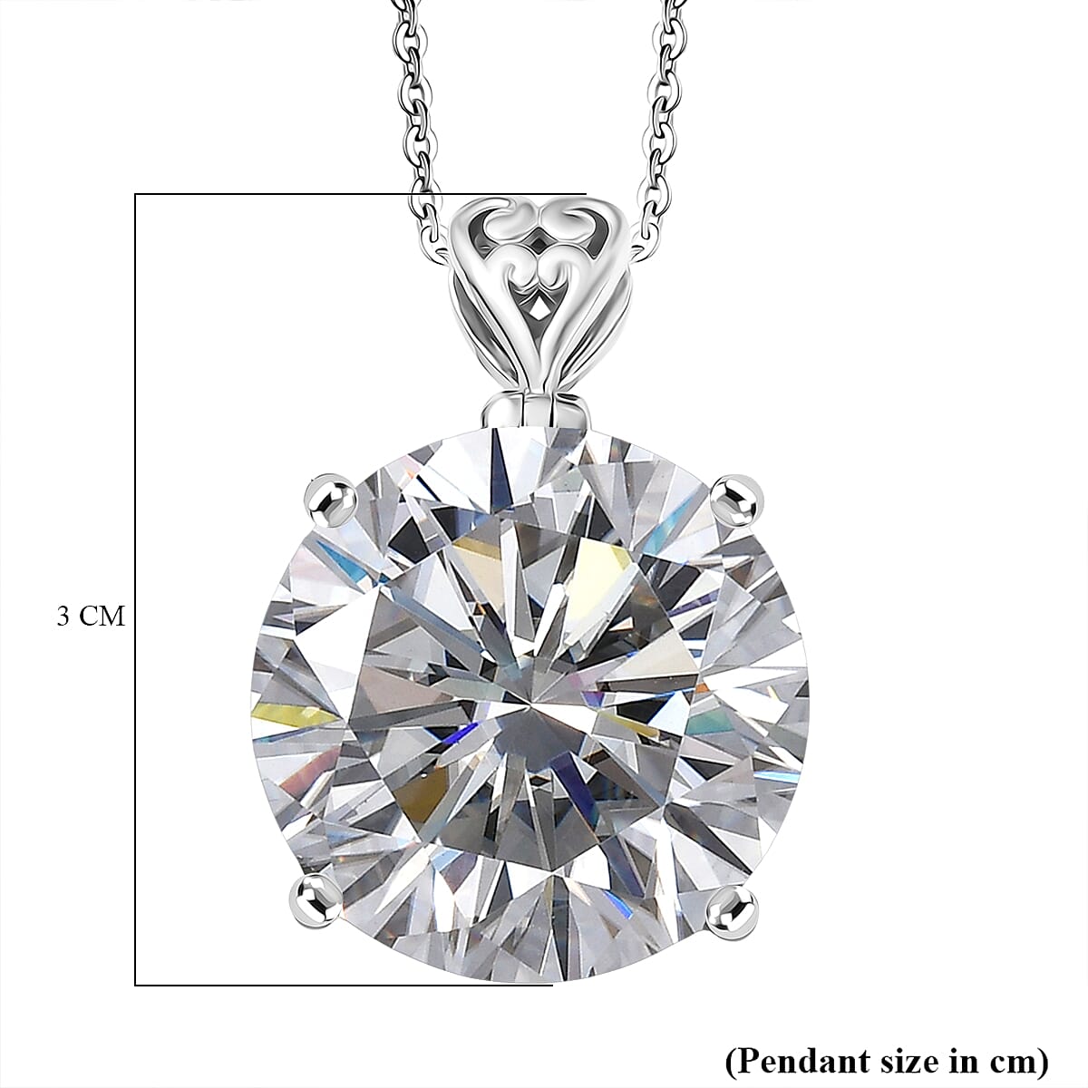 Moissanite Pendant with Chain (Size 20) in Rhodium Overlay Sterling Silver 30 Ct, Silver Wt. 6.44 Gms.