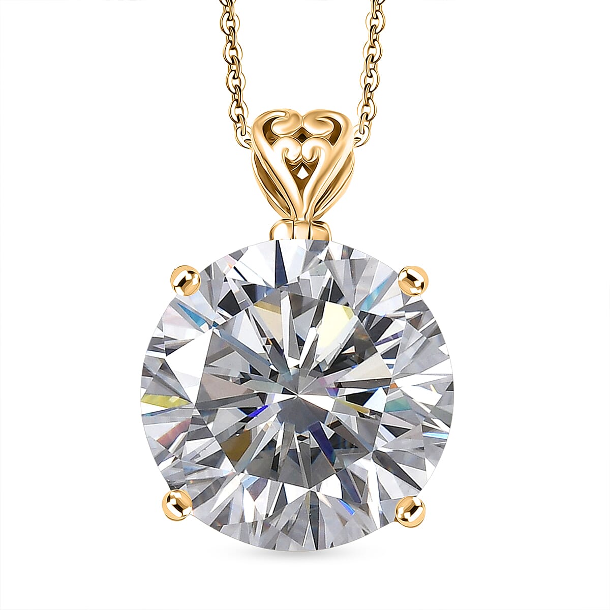 D'Joy Moissanite Pendant with Chain (Size - 20) in 18K Vermeil Yellow Gold Sterling Silver 29.37 Ct.