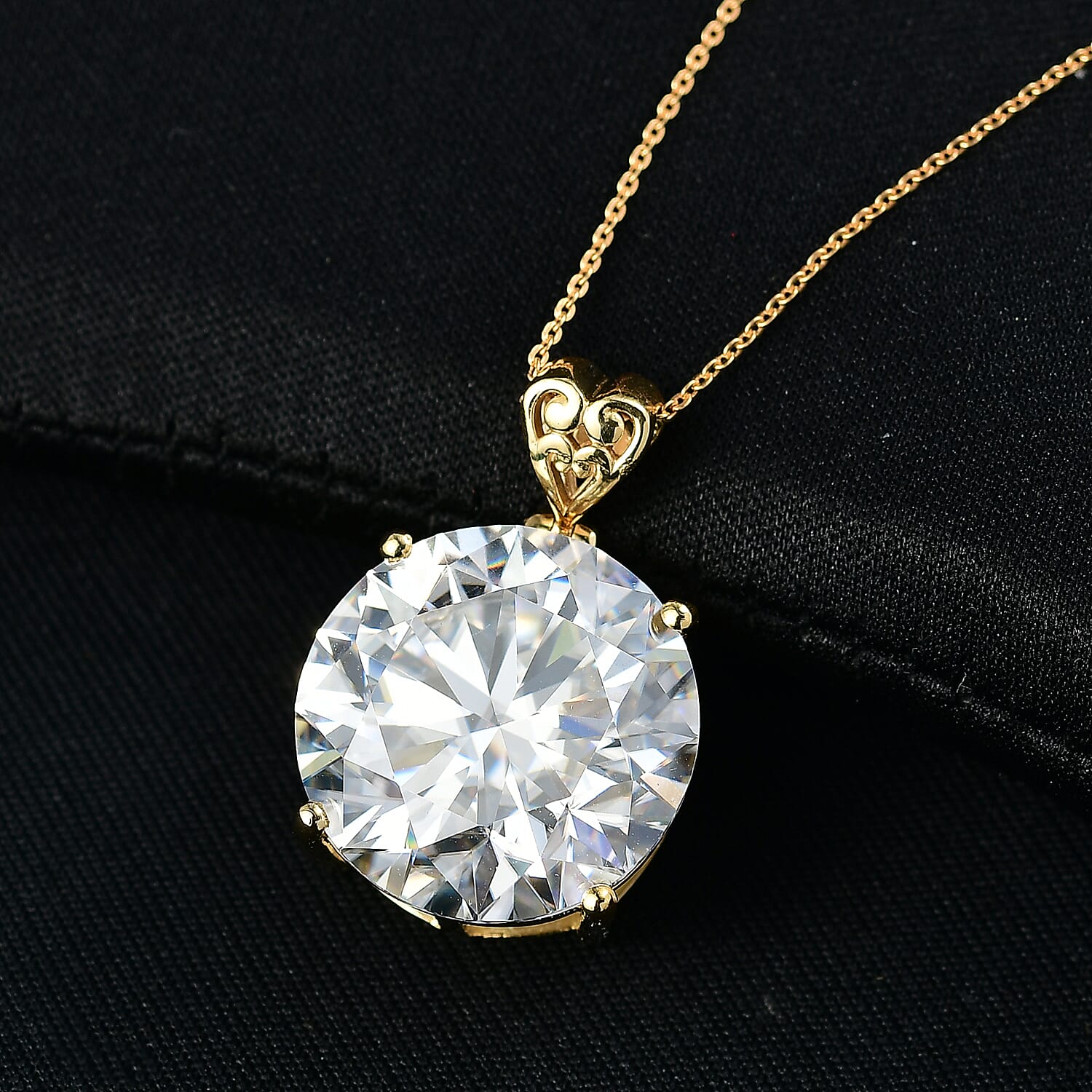 D'Joy Moissanite Pendant with Chain (Size - 20) in 18K Vermeil Yellow Gold Sterling Silver 29.37 Ct.