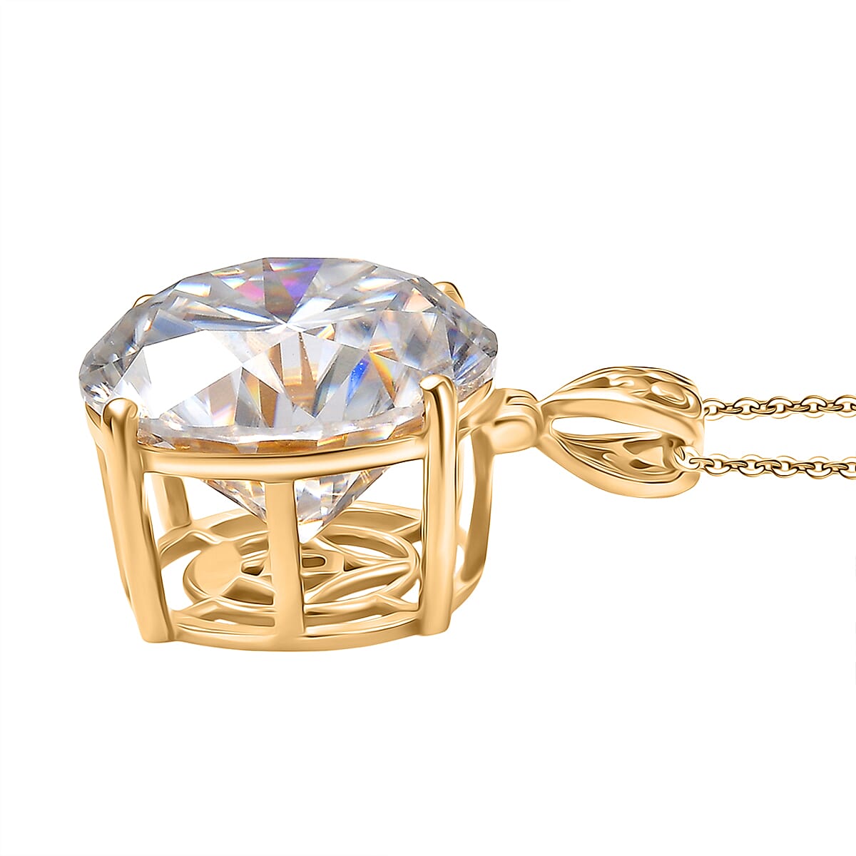 D'Joy Moissanite Pendant with Chain (Size - 20) in 18K Vermeil Yellow Gold Sterling Silver 29.37 Ct.