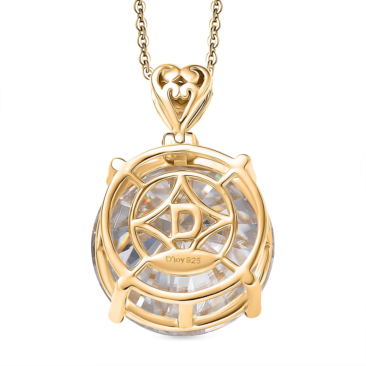 D'Joy Moissanite Pendant with Chain (Size - 20) in 18K Vermeil Yellow Gold Sterling Silver 29.37 Ct.