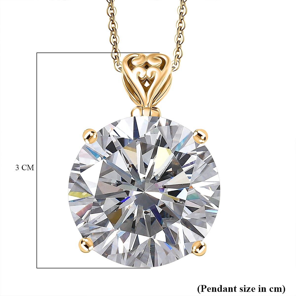 D'Joy Moissanite Pendant with Chain (Size - 20) in 18K Vermeil Yellow Gold Sterling Silver 29.37 Ct.