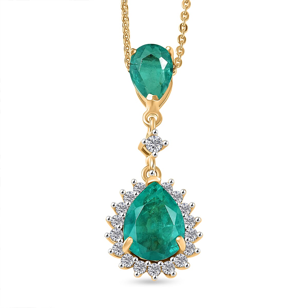 Emeraldine Triplet Quartz,  White Zircon Torn Chain 19DC and Main Stone With Side Stone Pendant  Sterling Silver 1.41 ct  3.578  Ct.