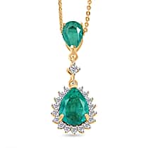 D'Joy Emeraldine Triplet Quartz & White Zircon Chain & Pendant in Yellow Gold Plated Sterling Silver 3.57 Ct.