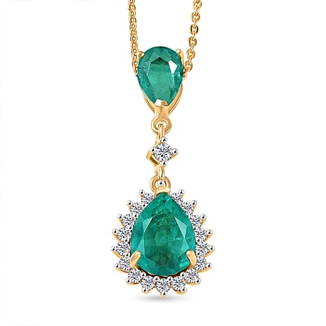 Emeraldine Triplet Quartz,  White Zircon Torn Chain 19DC and Main Stone With Side Stone Pendant  Sterling Silver 1.41 ct  3.578  Ct.