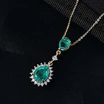 D'Joy Emeraldine Triplet Quartz & White Zircon Chain & Pendant in Yellow Gold Plated Sterling Silver 3.57 Ct.