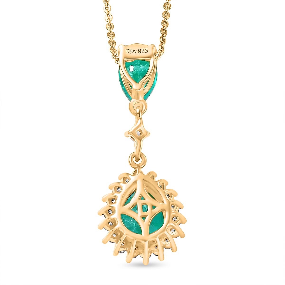 Emeraldine Triplet Quartz,  White Zircon Torn Chain 19DC and Main Stone With Side Stone Pendant  Sterling Silver 1.41 ct  3.578  Ct.