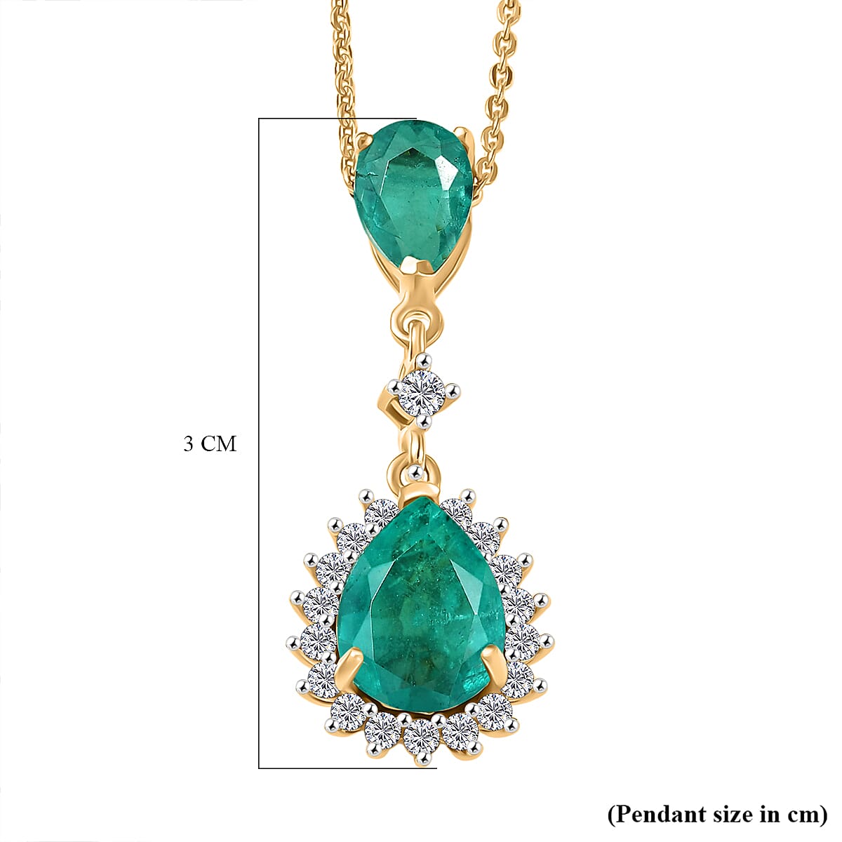 Emeraldine Triplet Quartz,  White Zircon Torn Chain 19DC and Main Stone With Side Stone Pendant  Sterling Silver 1.41 ct  3.578  Ct.