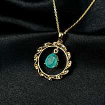 D'Joy Emeraldine Triplet Quartz Chain & Circle Pendant in Yellow Gold Plated Sterling Silver 1.51 Ct.