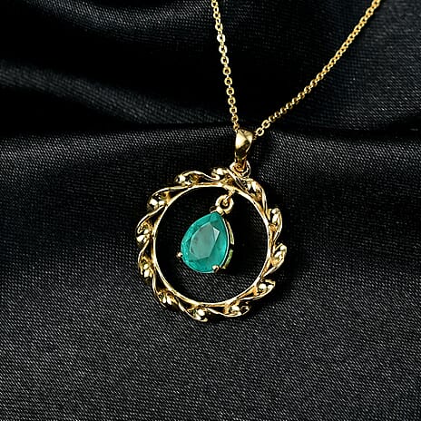 D'Joy Emeraldine Triplet Quartz Chain & Circle Pendant in Yellow Gold Plated Sterling Silver 1.51 Ct.