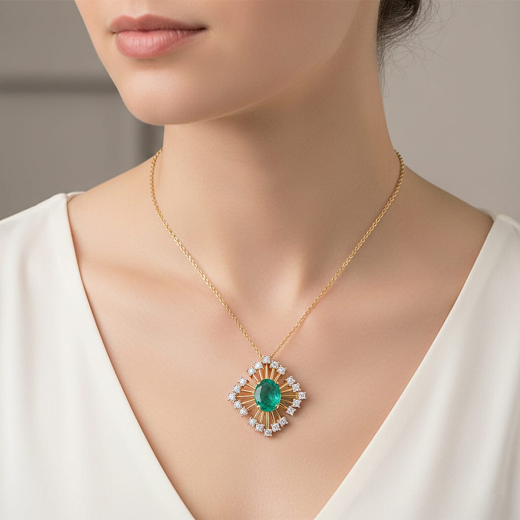 Emeraldine Triplet Quartz,  White Zircon Torn Chain 19DC and Main Stone With Side Stone Pendant  Sterling Silver 0.40 ct  Silver Wt. 5.48 Gms  3.324  Ct.