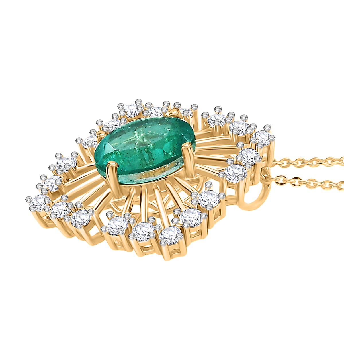 Emeraldine Triplet Quartz,  White Zircon Torn Chain 19DC and Main Stone With Side Stone Pendant  Sterling Silver 0.40 ct  Silver Wt. 5.48 Gms  3.324  Ct.