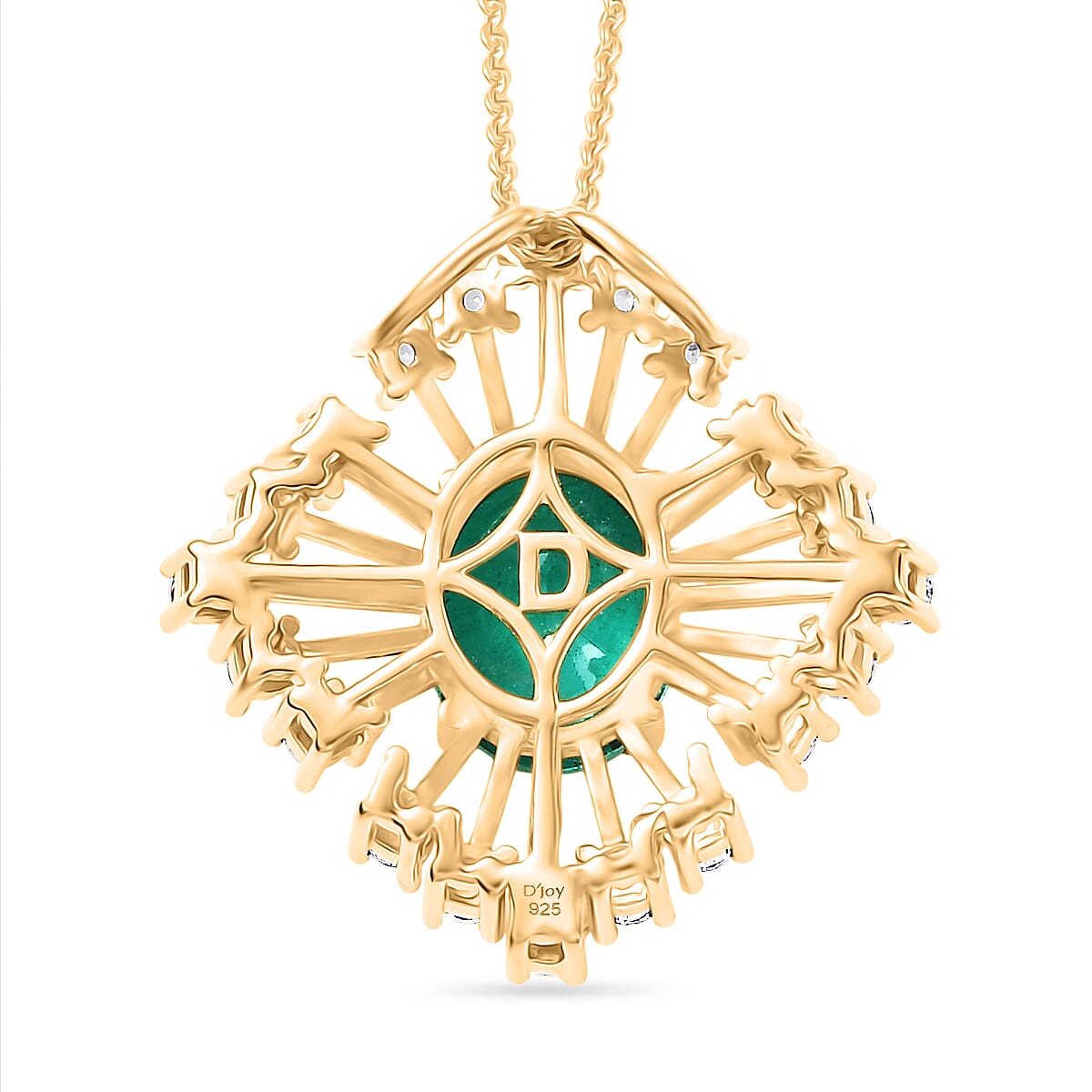 Emeraldine Triplet Quartz,  White Zircon Torn Chain 19DC and Main Stone With Side Stone Pendant  Sterling Silver 0.40 ct  Silver Wt. 5.48 Gms  3.324  Ct.