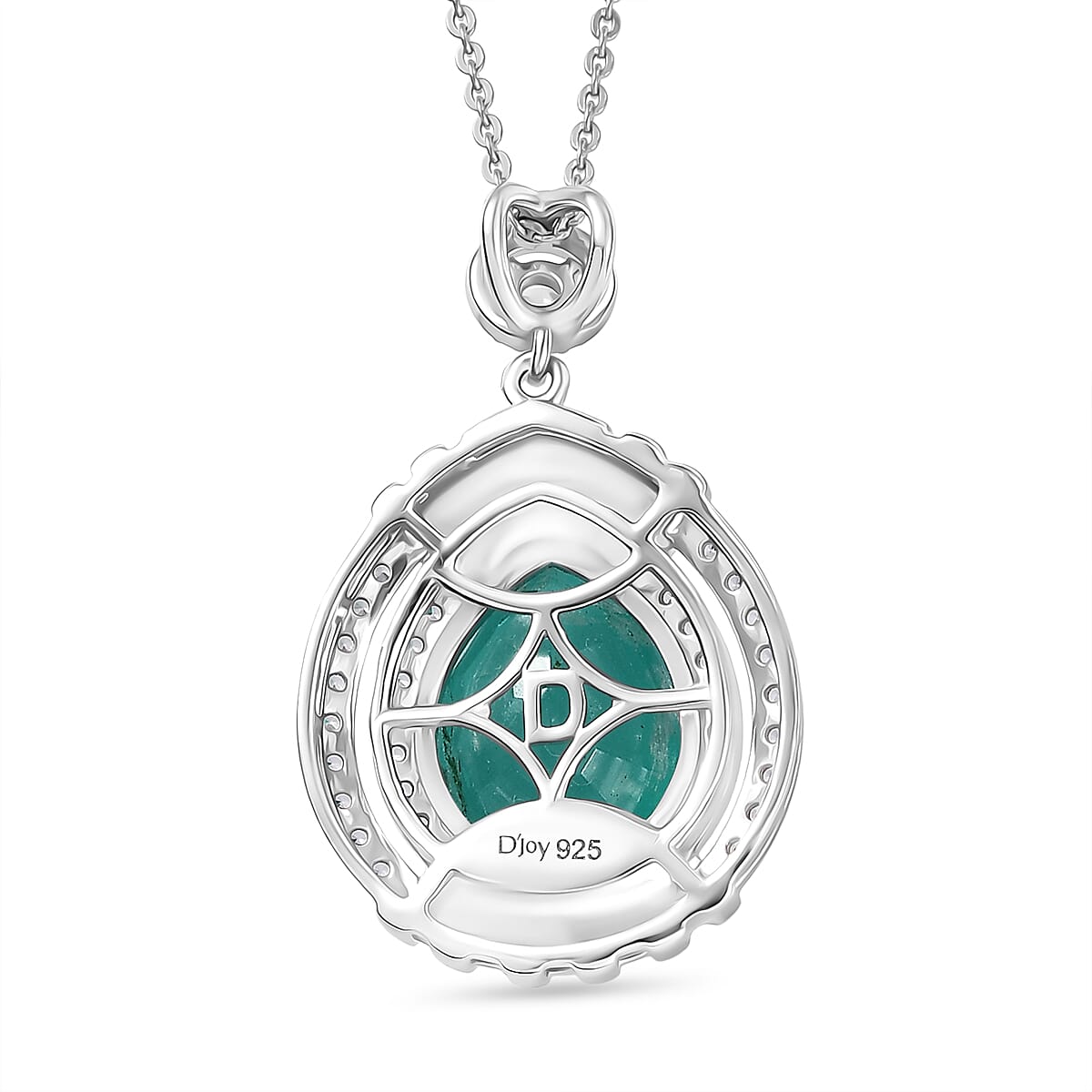 Emeraldine Triplet Quartz,  White Zircon Chain (Size 20) and Main Stone With Side Stone Pendant in Platinum Overlay Sterling Silver 0.52 ct  5.569  Ct.