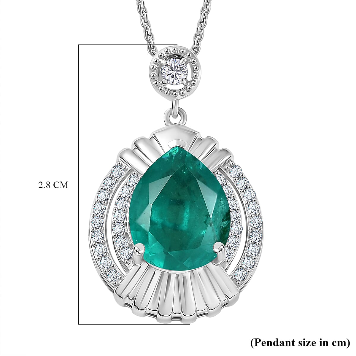 Emeraldine Triplet Quartz,  White Zircon Chain (Size 20) and Main Stone With Side Stone Pendant in Platinum Overlay Sterling Silver 0.52 ct  5.569  Ct.