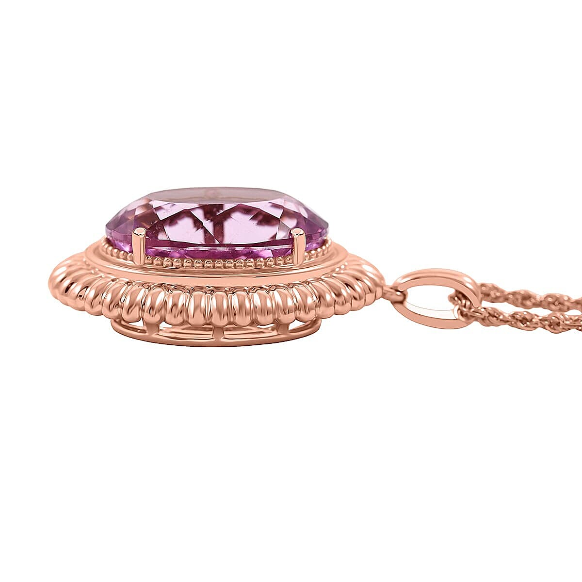 Luxuriant - 9K Rose Gold AGI Certified AAA Martha Rocha Kunzite Pendant with Chain (Size 18) 15.11 Ct, Gold Wt. 7.00Gms