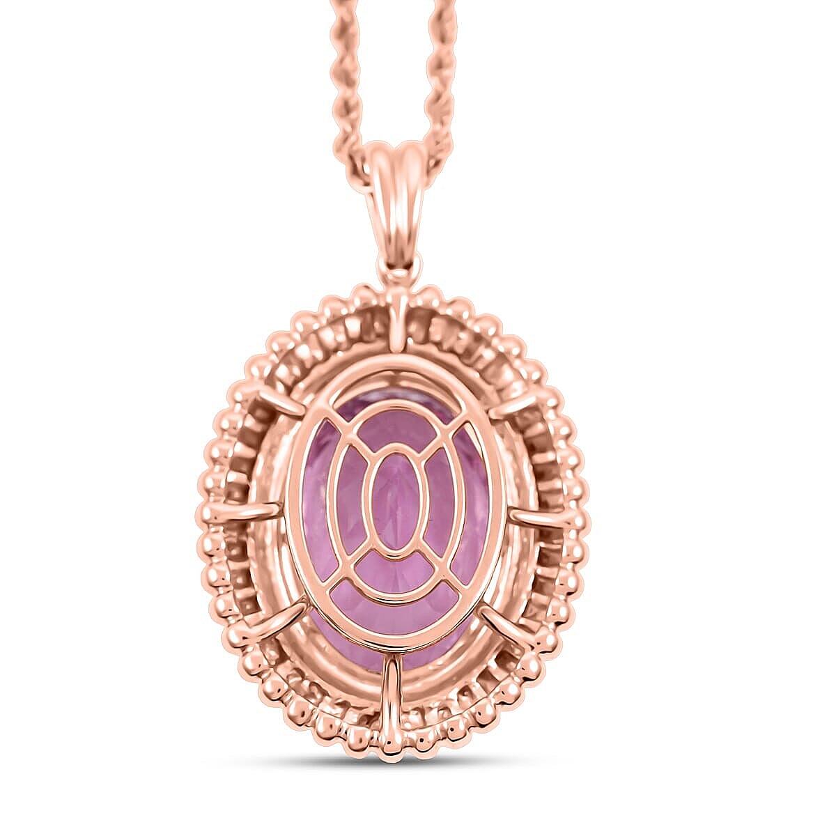 Luxuriant - 9K Rose Gold AGI Certified AAA Martha Rocha Kunzite Pendant with Chain (Size 18) 15.11 Ct, Gold Wt. 7.00Gms