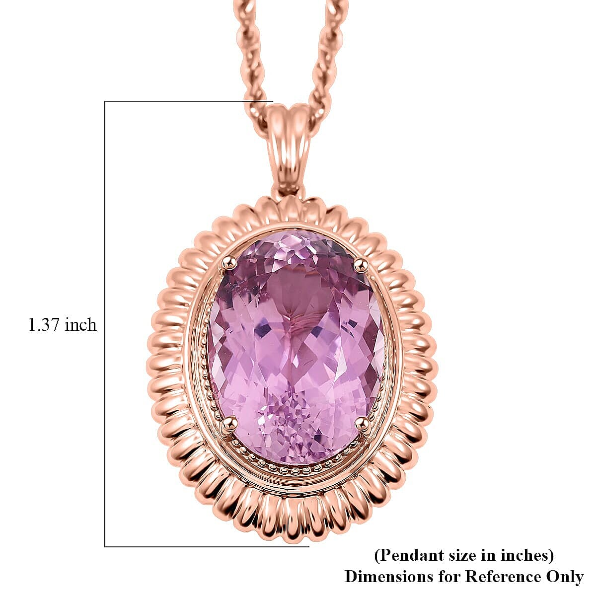 Luxuriant - 9K Rose Gold AGI Certified AAA Martha Rocha Kunzite Pendant with Chain (Size 18) 15.11 Ct, Gold Wt. 7.00Gms