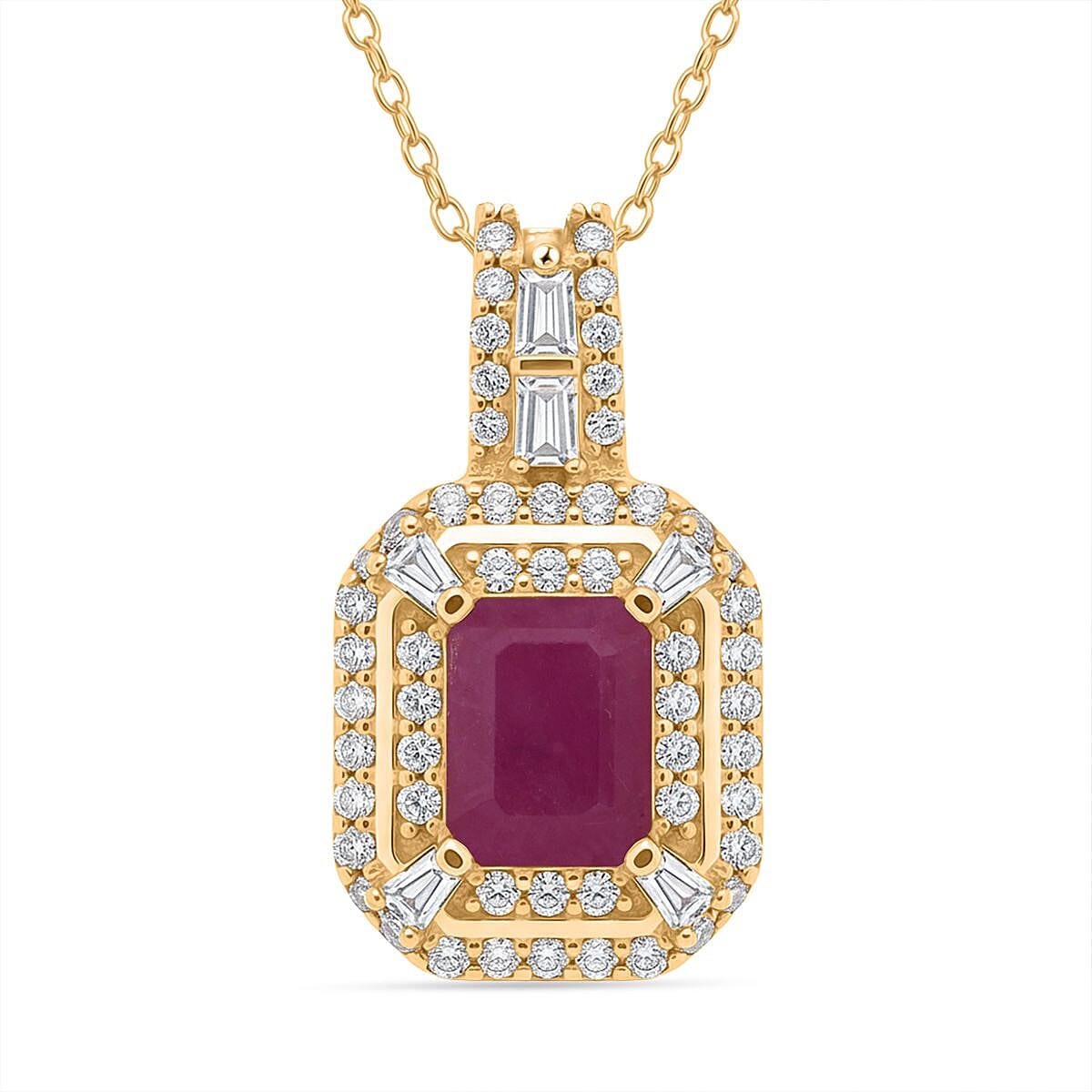 Taveta Ruby,  Moissanite Pendant with Chain (Size 20) in 18K YG Vermeil Sterling Silver 0.59 ct  1.890  Ct.
