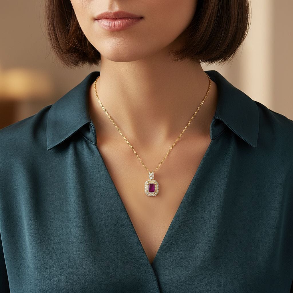 Taveta Ruby,  Moissanite Pendant with Chain (Size 20) in 18K YG Vermeil Sterling Silver 0.59 ct  1.890  Ct.