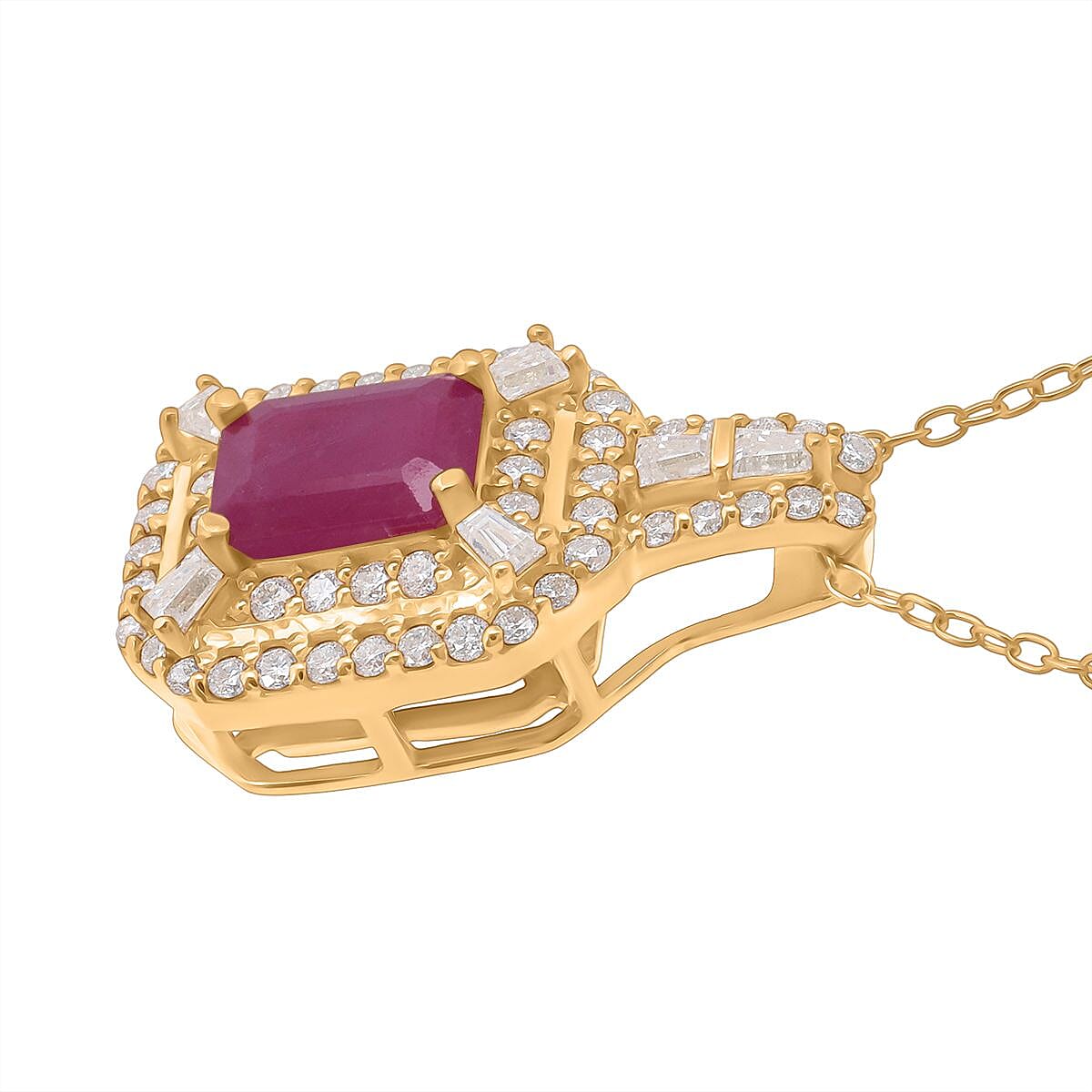 Taveta Ruby,  Moissanite Pendant with Chain (Size 20) in 18K YG Vermeil Sterling Silver 0.59 ct  1.890  Ct.