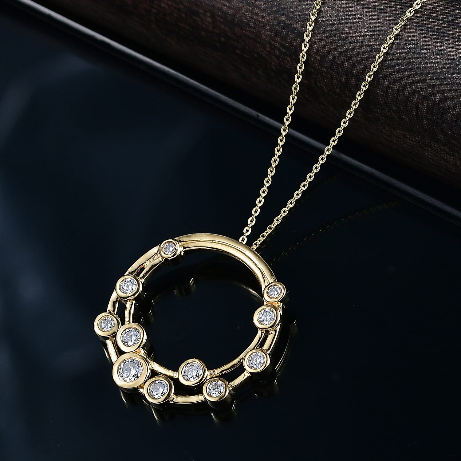 Moissanite Pendant with Chain (Size 20) in 18K YG Plating Sterling Silver 0.70 ct  Silver Wt. 7.4 Gms  0.940  Ct.