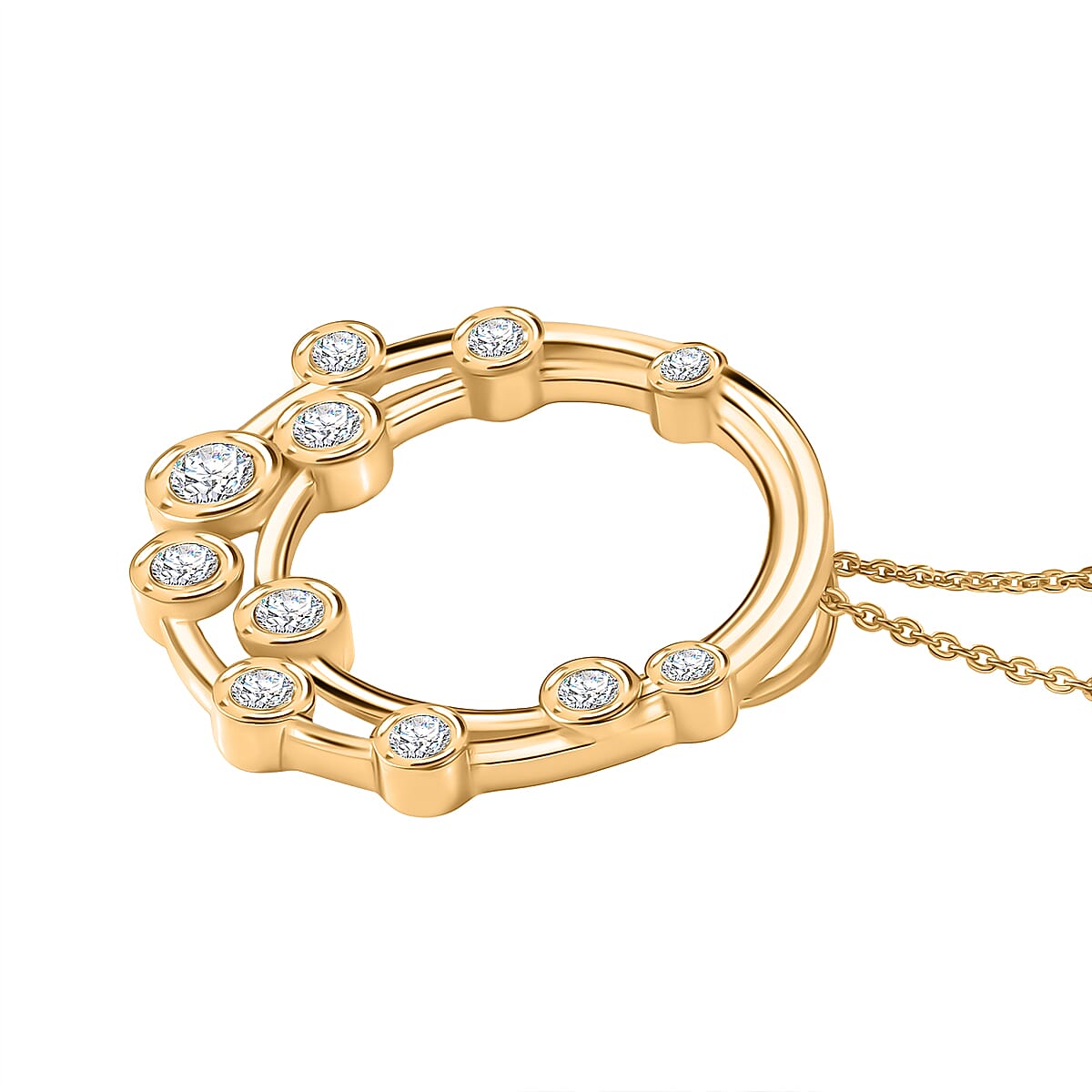 Moissanite Pendant with Chain (Size 20) in 18K YG Plating Sterling Silver 0.70 ct  Silver Wt. 7.4 Gms  0.940  Ct.