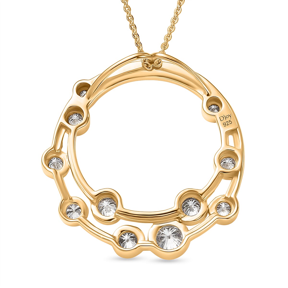 Moissanite Pendant with Chain (Size 20) in 18K YG Plating Sterling Silver 0.70 ct  Silver Wt. 7.4 Gms  0.940  Ct.