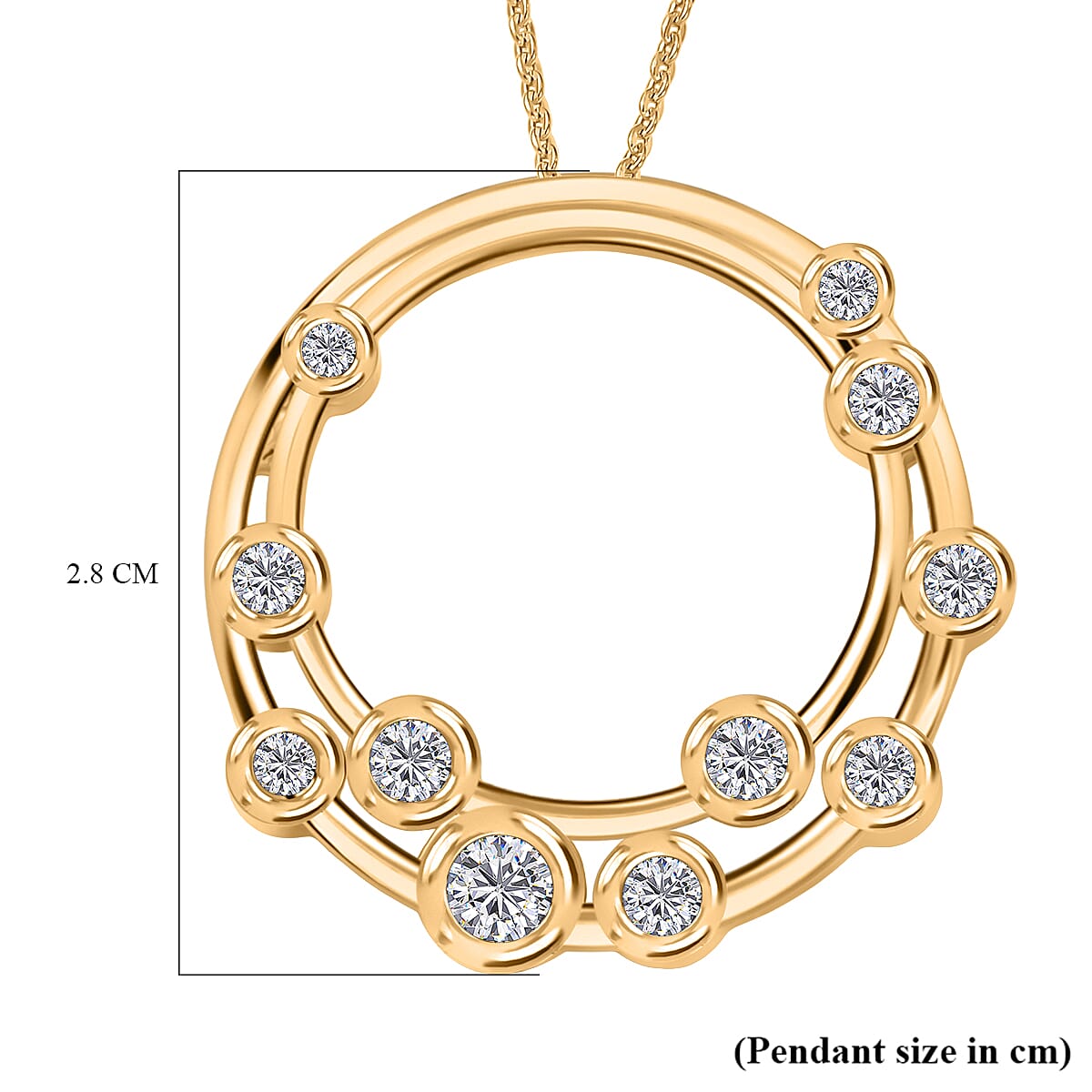 Moissanite Pendant with Chain (Size 20) in 18K YG Plating Sterling Silver 0.70 ct  Silver Wt. 7.4 Gms  0.940  Ct.