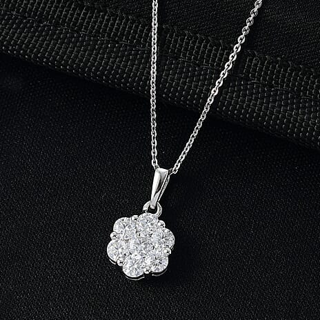 D'Joy Moissanite Pendant with Chain (Size 20) in Rhodium Overlay Sterling Silver 1.19 Ct.