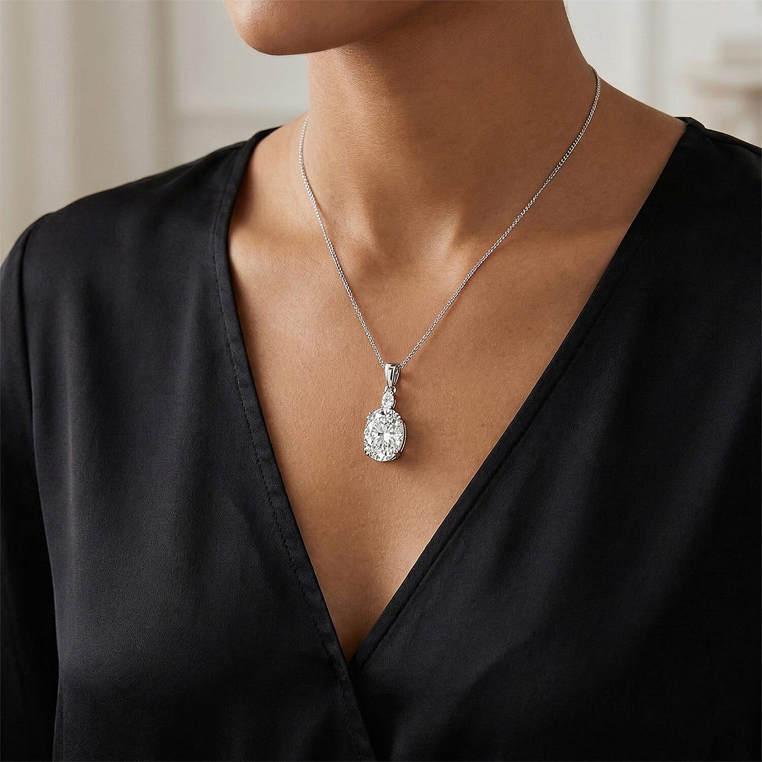 Moissanite Solitaire Pendant in Rhodium Overlay Sterling Silver 0.24 ct  10.240  Ct.