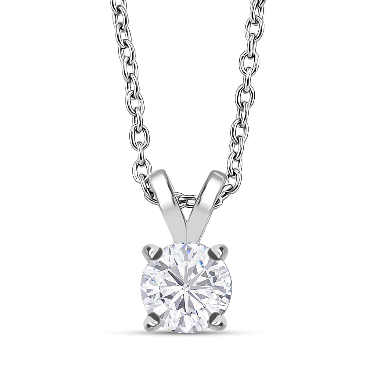 Moissanite Pendant with Chain (Size 20) in Rhodium Overlay Sterling Silver  1.000  Ct.