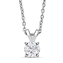 D'Joy 1 Ct. Moissanite Solitaire Pendant with Chain (Size 20) in Rhodium Plated Sterling Silver