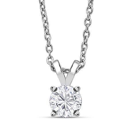 D'Joy 1 Ct. Moissanite Solitaire Pendant with Chain (Size 20) in Rhodium Plated Sterling Silver
